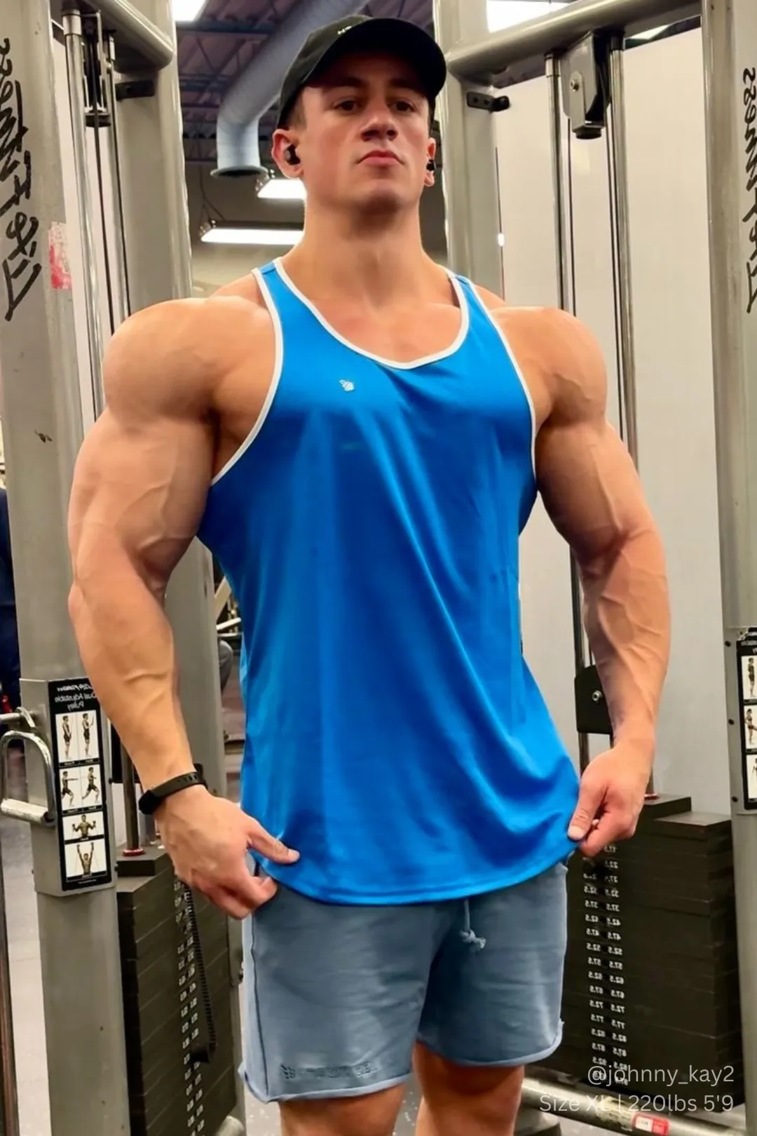 Fast-Dry Bodybuilding Workout Stringer - Blue with White