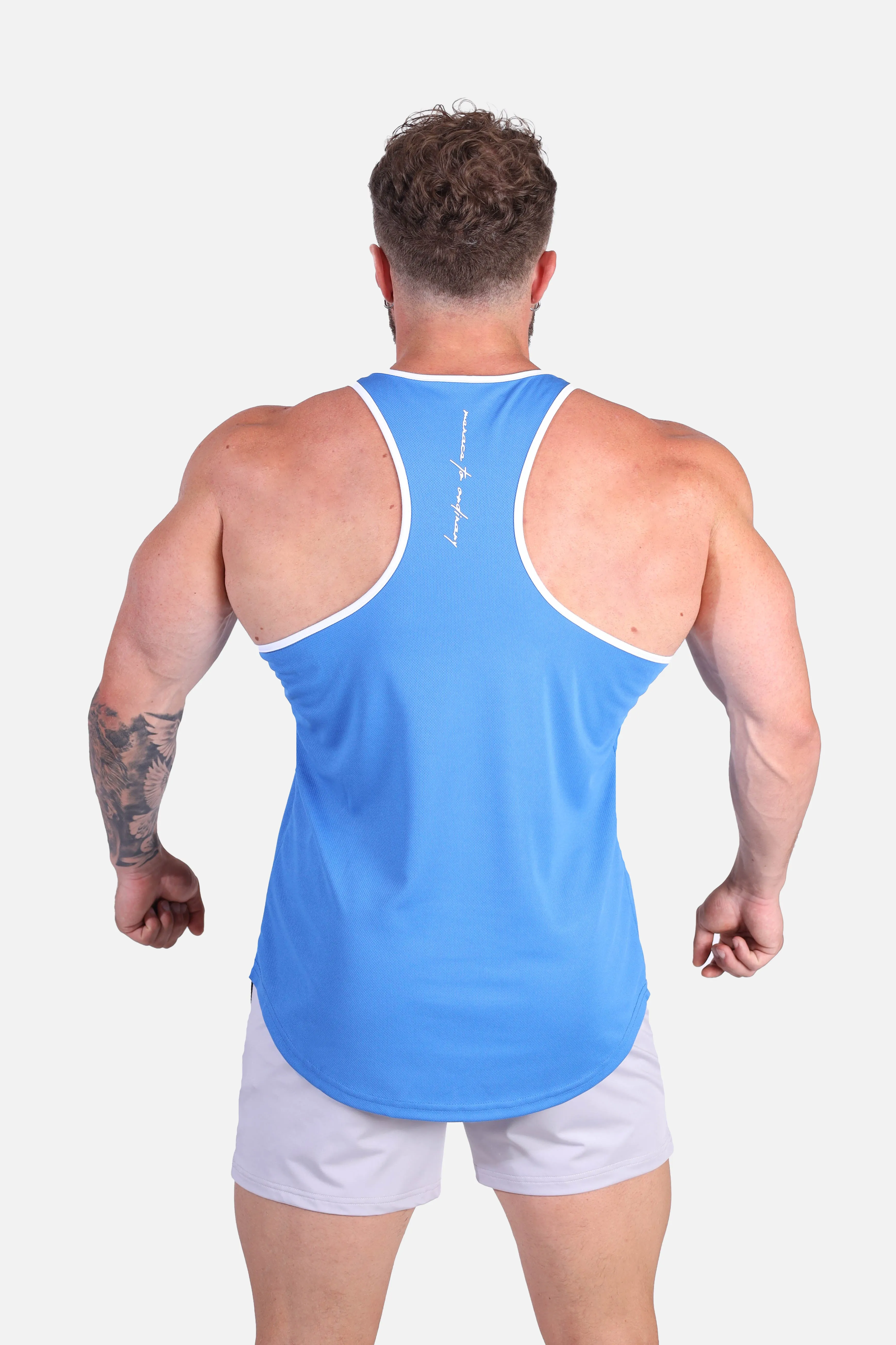 Fast-Dry Bodybuilding Workout Stringer - Blue with White