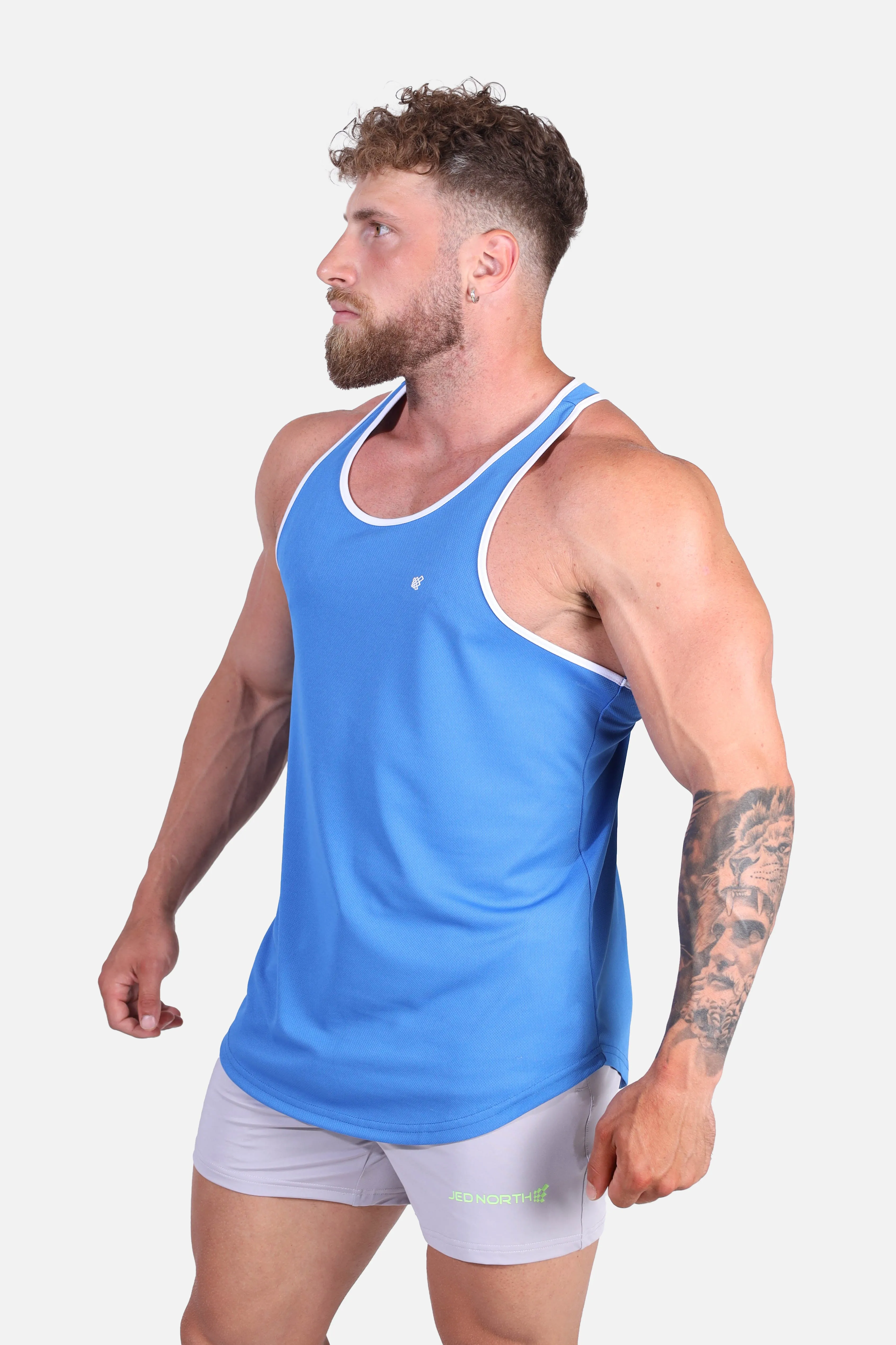 Fast-Dry Bodybuilding Workout Stringer - Blue with White