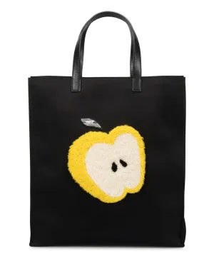 Fendi Large Black Grocery Tote with Apple Design