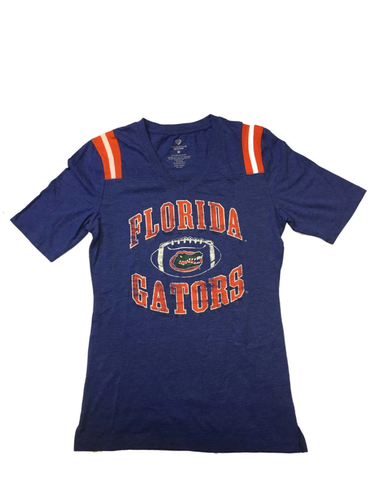 Florida Gators Colosseum WOMEN'S Blue Football Short Sleeve V-Neck T-Shirt (M)