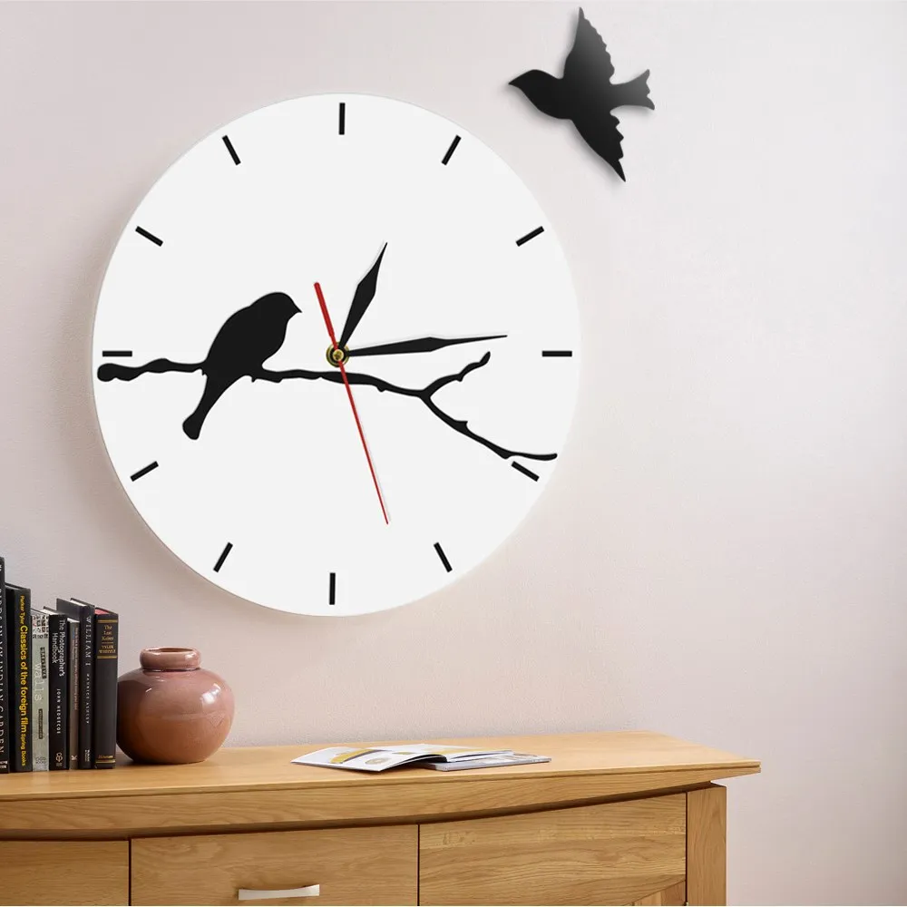 Flying Bird Abstract Wall Art 3D Wall Clock Bird Flew Away Decorative Funny Wall Clock Bird On The Branch Modern Home Decoration