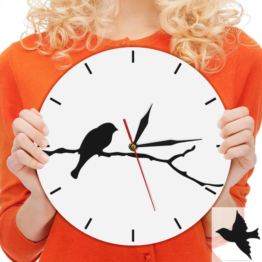 Flying Bird Abstract Wall Art 3D Wall Clock Bird Flew Away Decorative Funny Wall Clock Bird On The Branch Modern Home Decoration