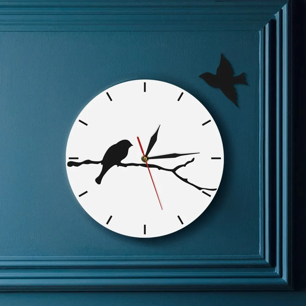 Flying Bird Abstract Wall Art 3D Wall Clock Bird Flew Away Decorative Funny Wall Clock Bird On The Branch Modern Home Decoration