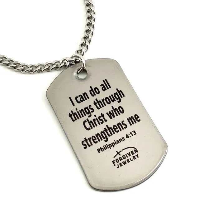 Football Mini Dog Tag Philippians 4:13 Necklace On Curb Chain