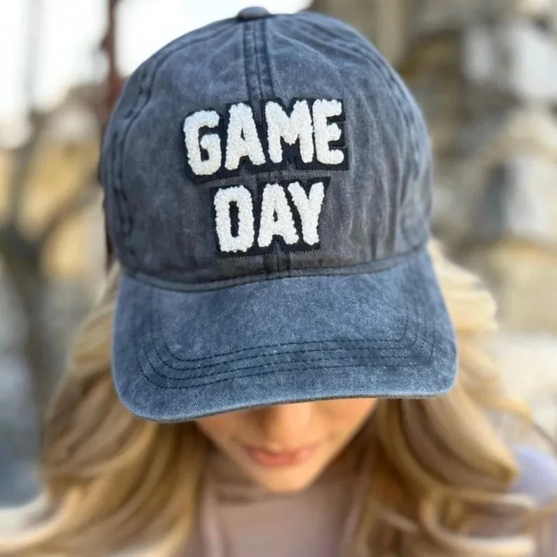 GAME DAY Sherpa Lettered Denim Vintage Cap