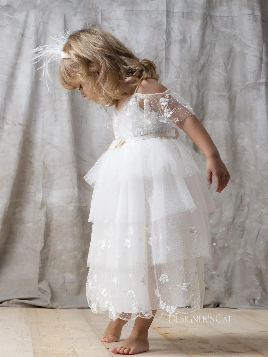 Girls' dress with embroidered polka dots tulle-MARGARITA