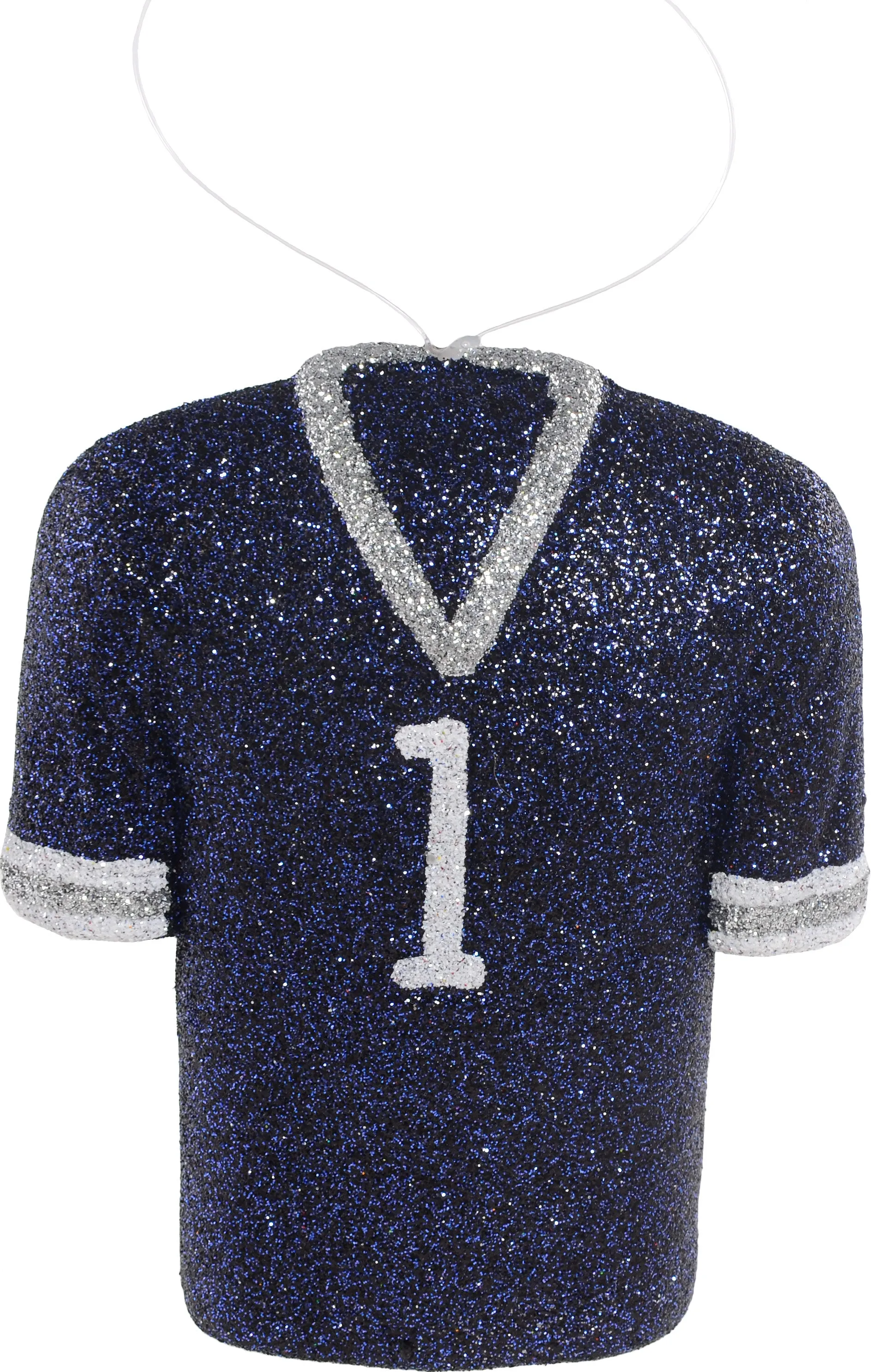 Glitter Football Ornament Assortment: Silver & Navy Blue (Set of 3)