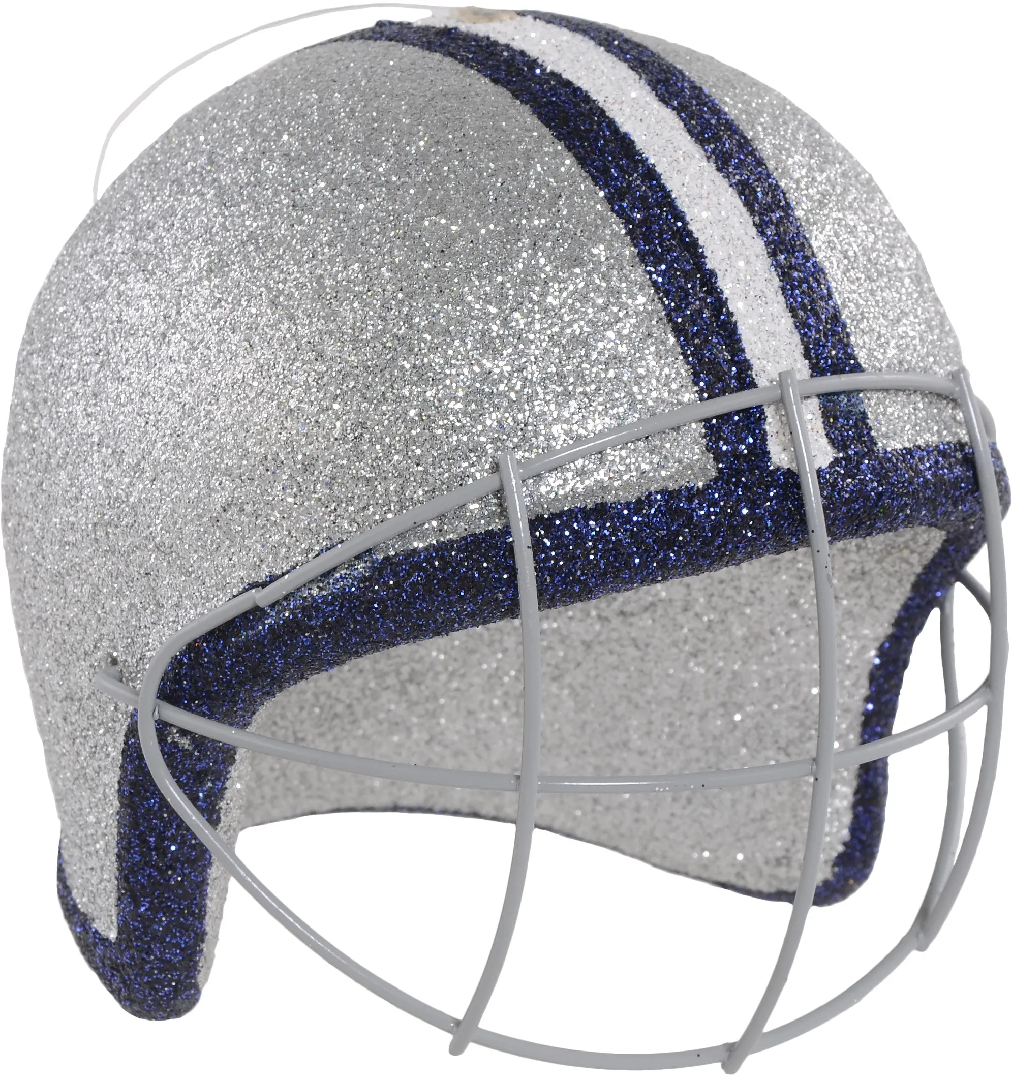 Glitter Football Ornament Assortment: Silver & Navy Blue (Set of 3)