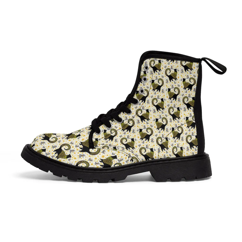 Gold Snooty Cats Cocktails Women's Canvas Boots