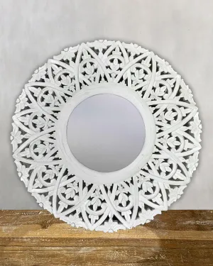 Hand Carved Mirror "Wanasari" White Wash - 70 cm