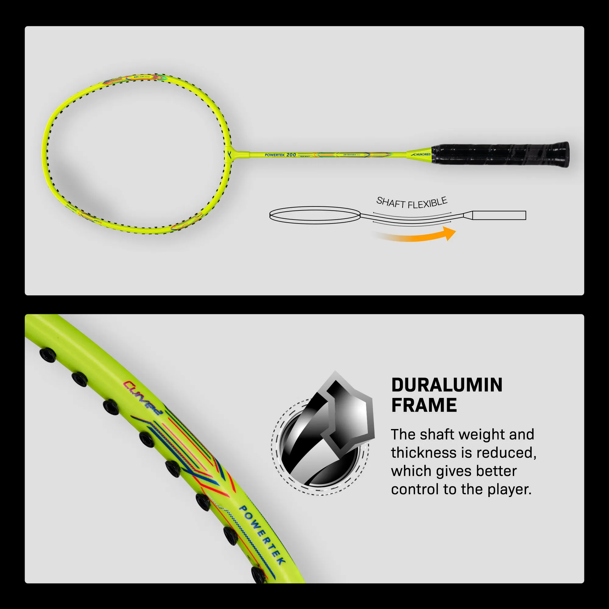 Hundred POWERTEK 200 Strung Badminton Racquet (Multicolor)