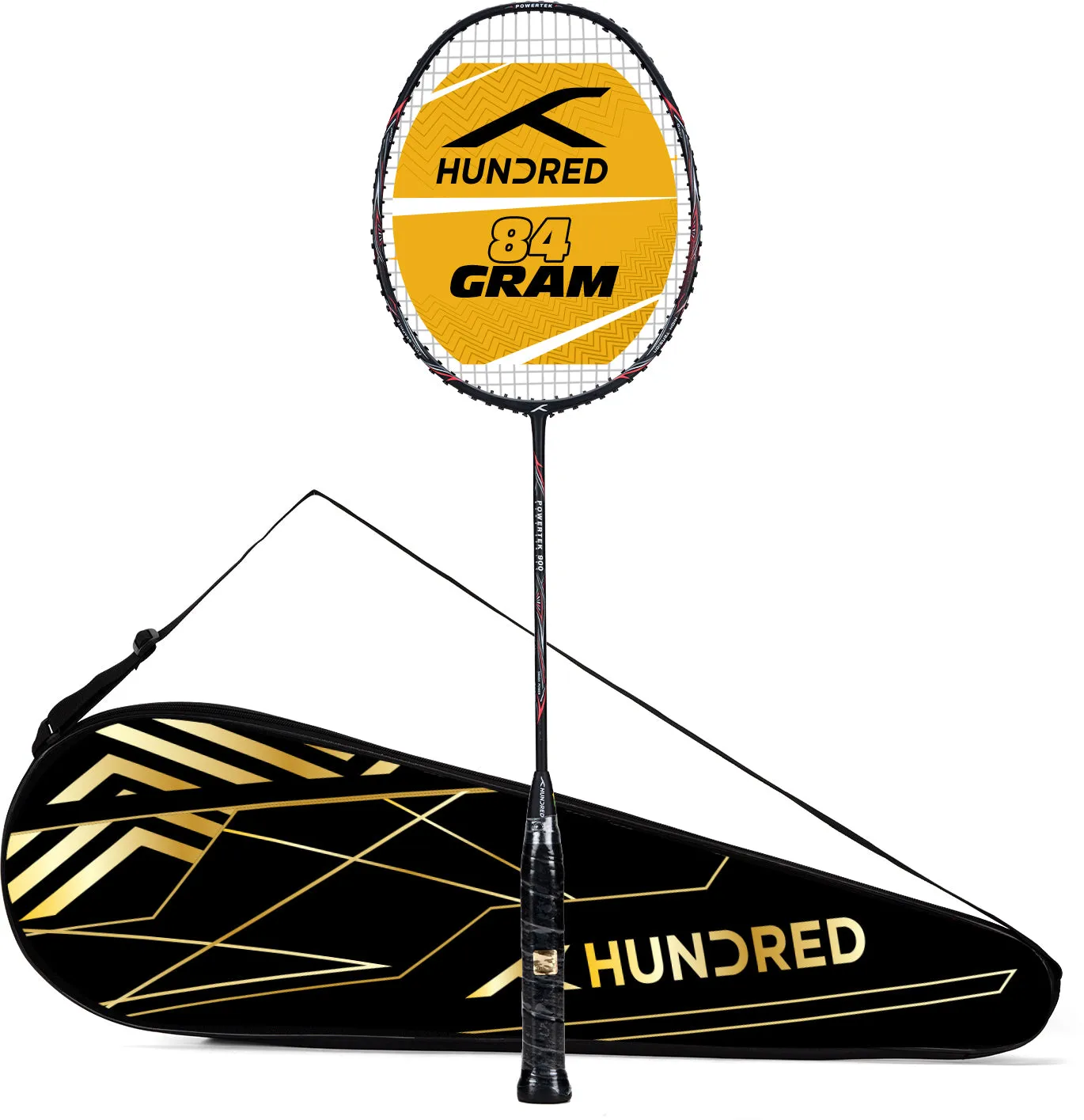 Hundred Powertek 900 Strung Badminton Racquet (Black / Red)