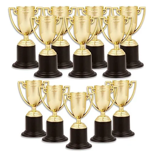 Kicko Plastic Trophies - 24 Pack 4 Inch Cup Golden Trophies for Children, Competitions