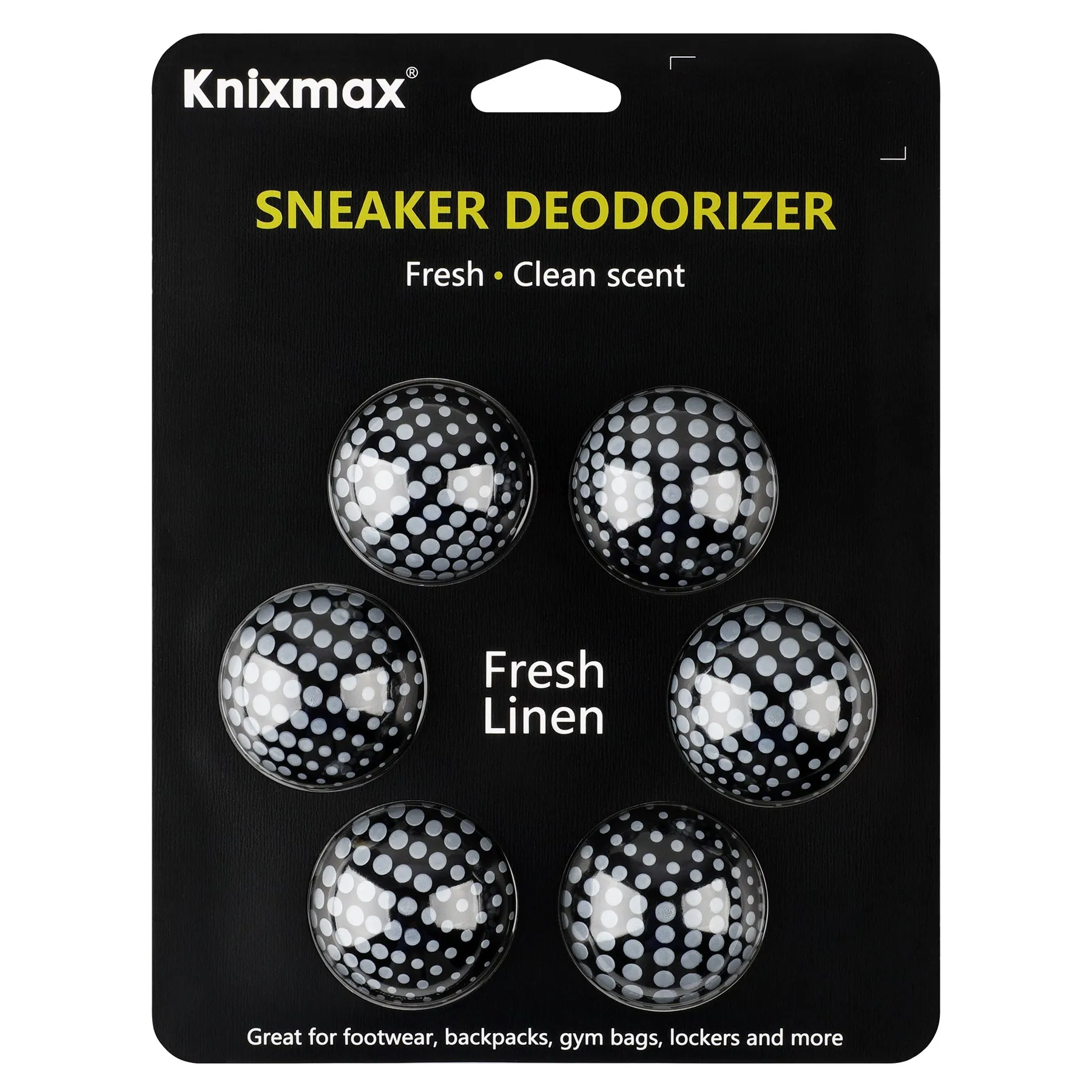 Knixmax Shoe Deodorant Balls Air Fresheners Odour Eliminator for Footwear Backpacks Gym Bag Lockers 6 Balls Set -Black-Matrixi/Linen Scent