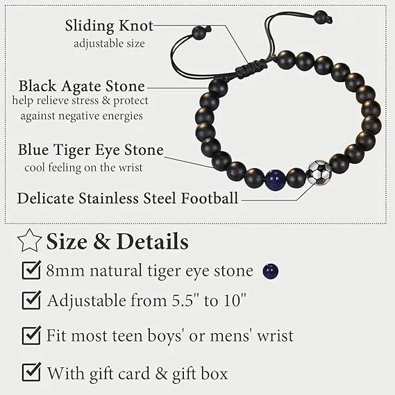 LINXINS Football Bracelets for Boys, Football Gifts for Teenage Boys Age 8 9 10 11 12 13 14 15 Years Old, Birthday Christmas Graduation Gifts