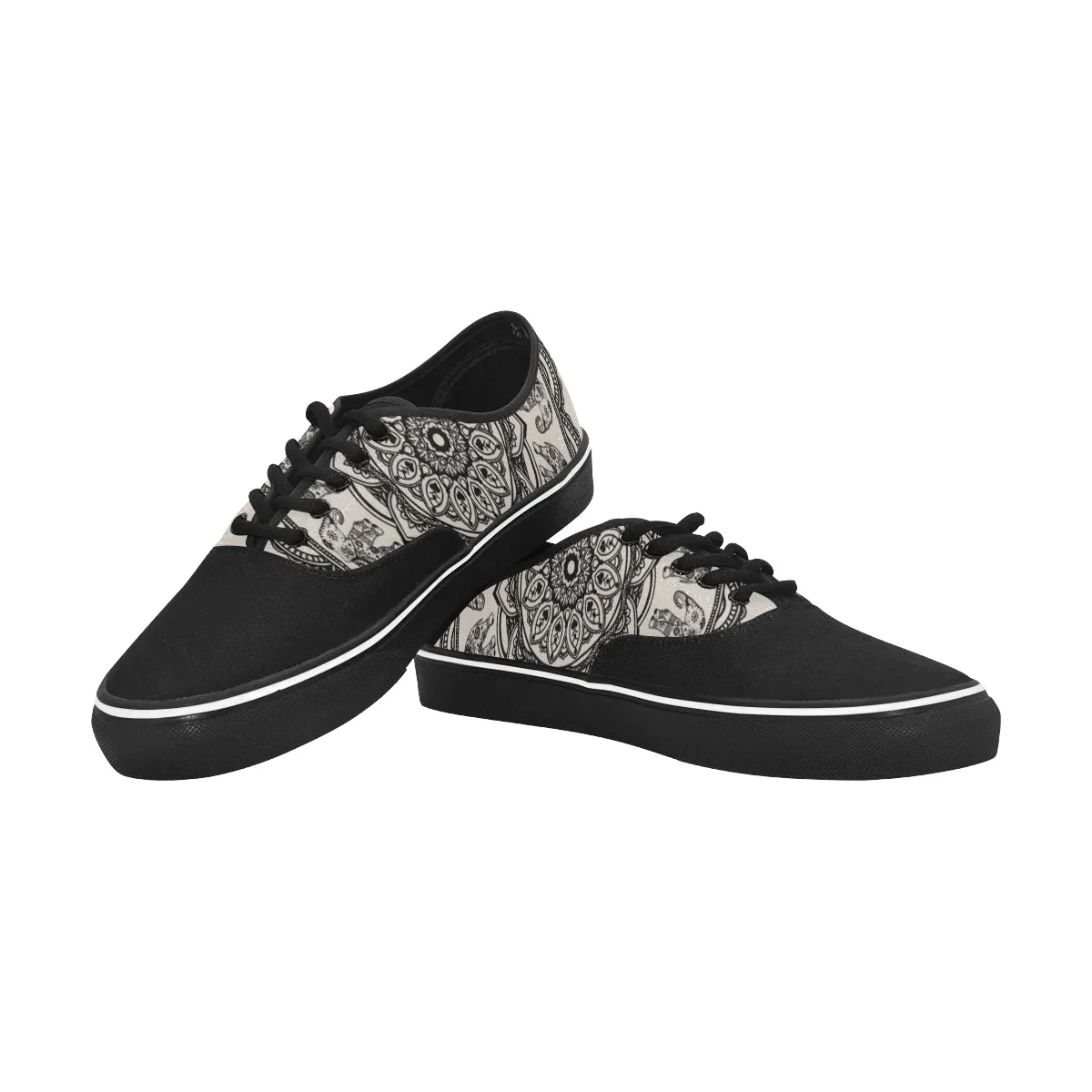 Men's Big Size Elephant Mandala Print Canvas Low Top Shoes