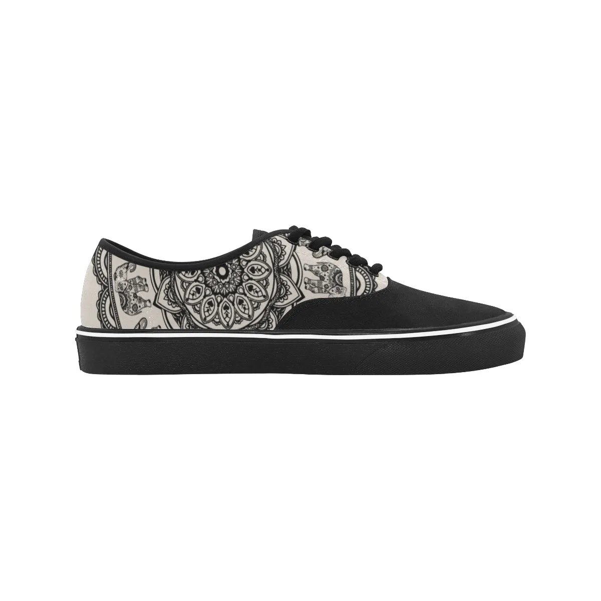 Men's Big Size Elephant Mandala Print Canvas Low Top Shoes