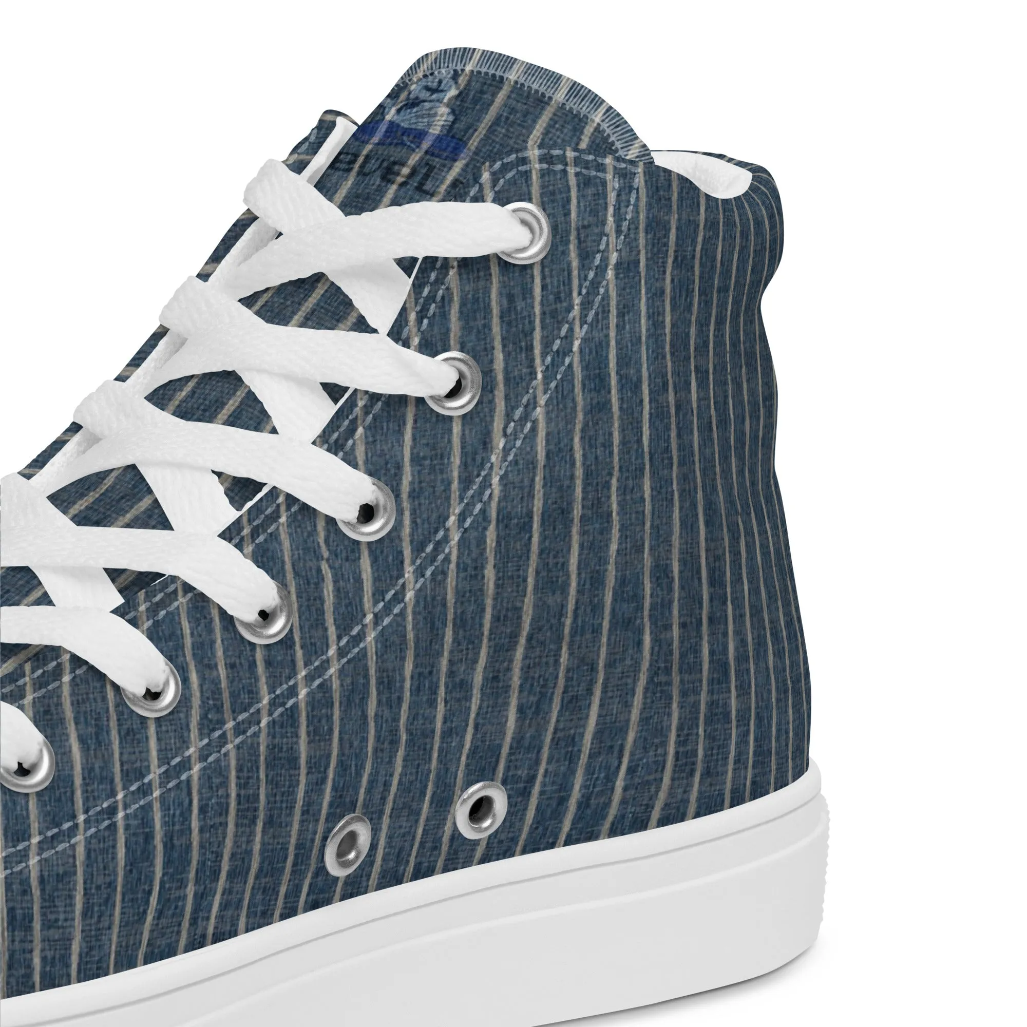 Men’s " Denim Pinstripe Print " high top canvas shoes