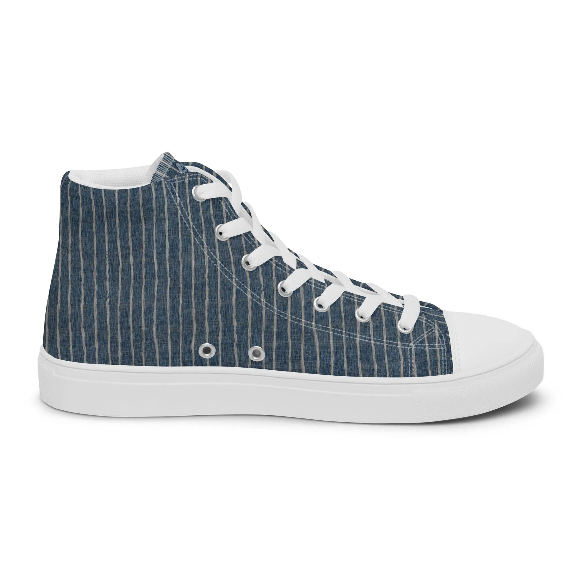 Men’s " Denim Pinstripe Print " high top canvas shoes