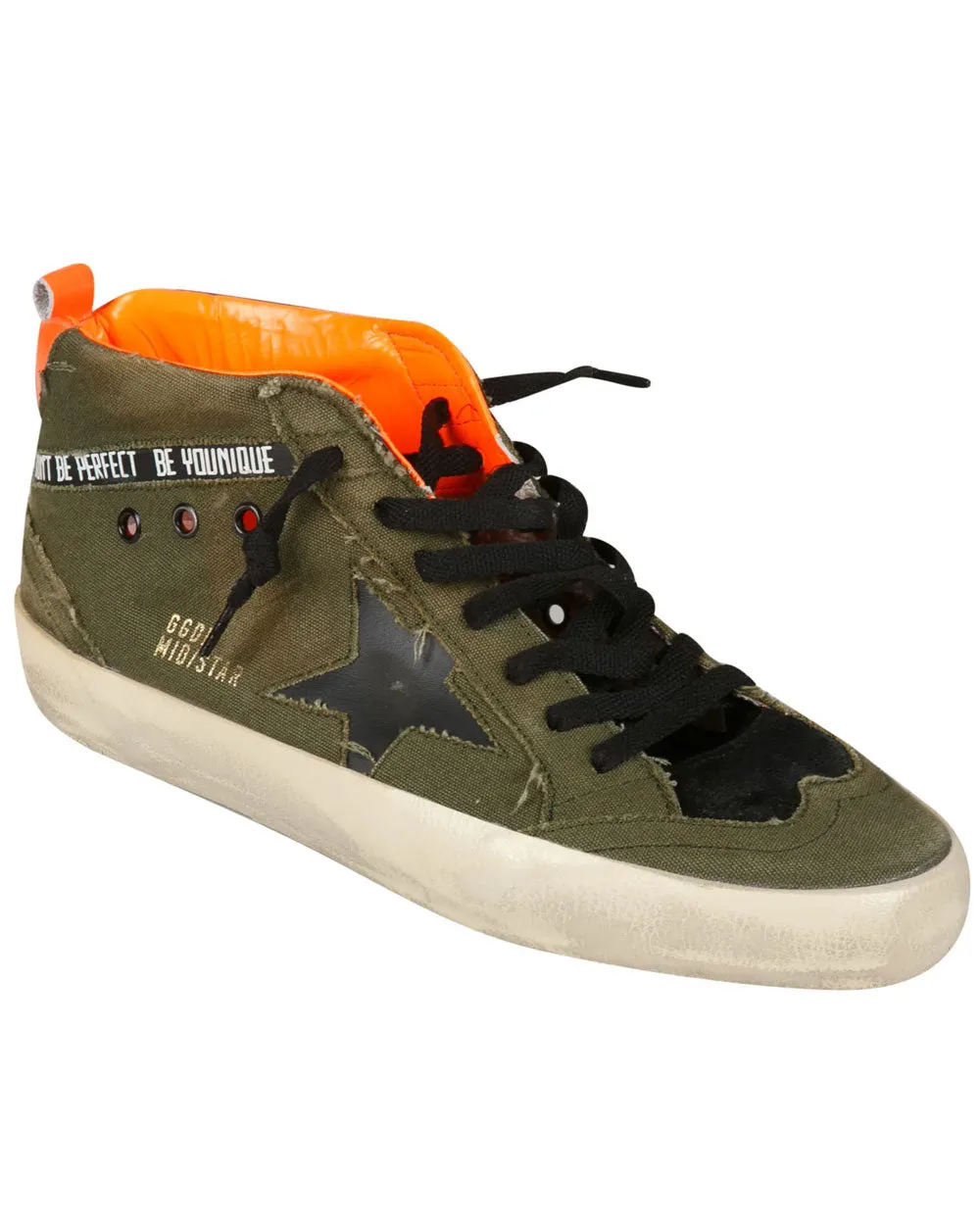 Mid Star Sneaker in Military Green, Black, and Orange