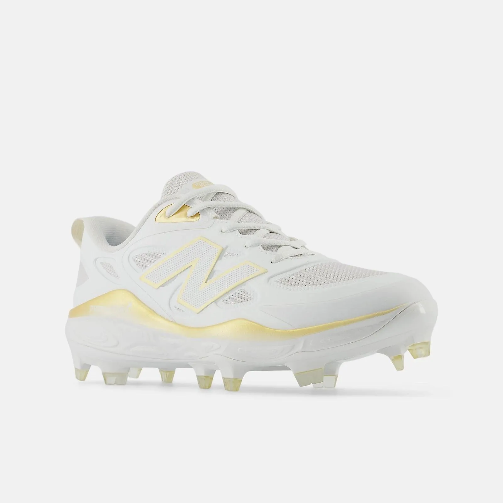 New Balance Women's Fresh Foam X Velo v4 Molded Softball Cleats - White/Gold SPVELOC4