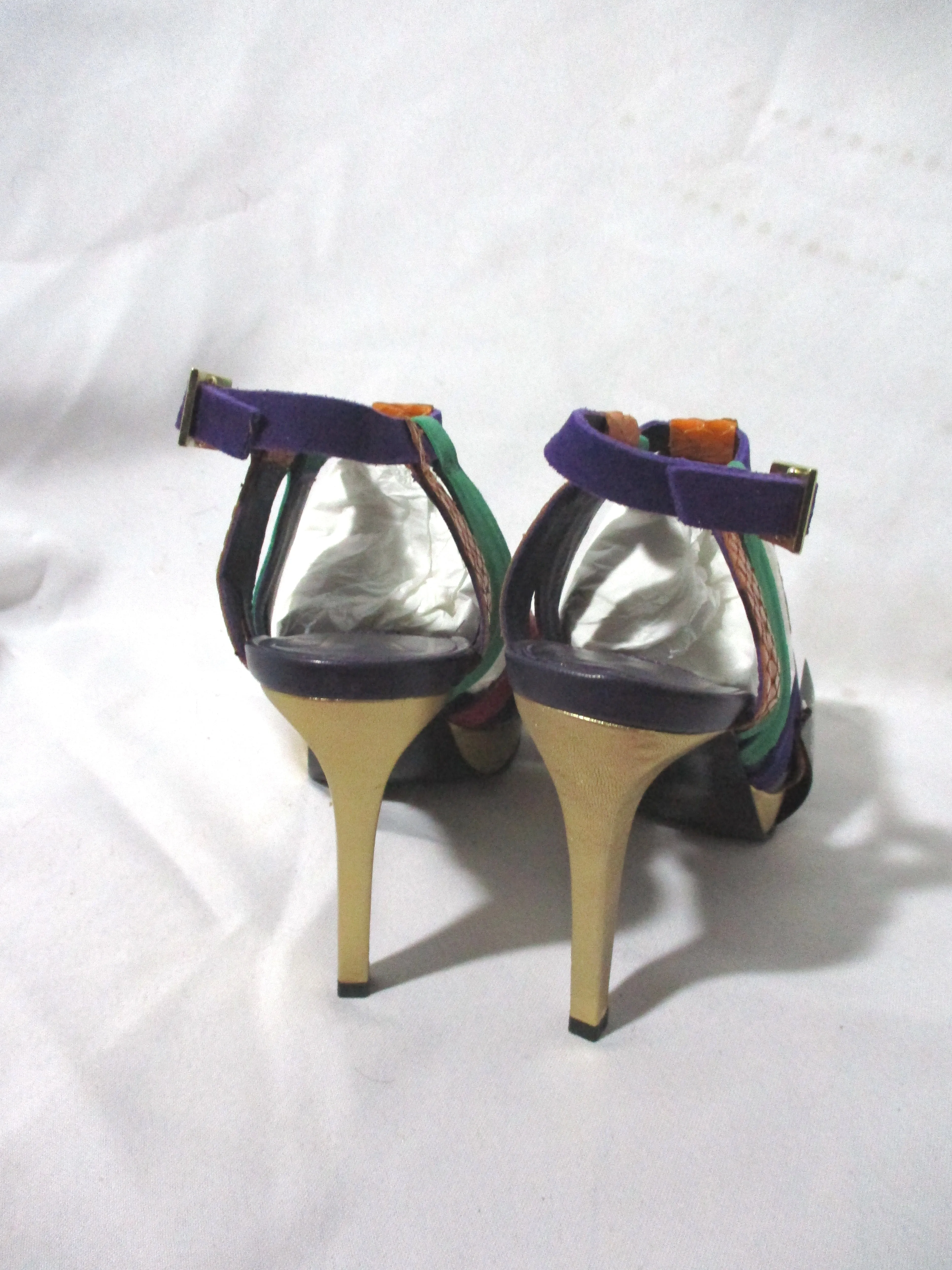 NWT DIANE VON FURSTENBERG DVF STILETTO Sandal Shoe Emerald Purple Suede 6