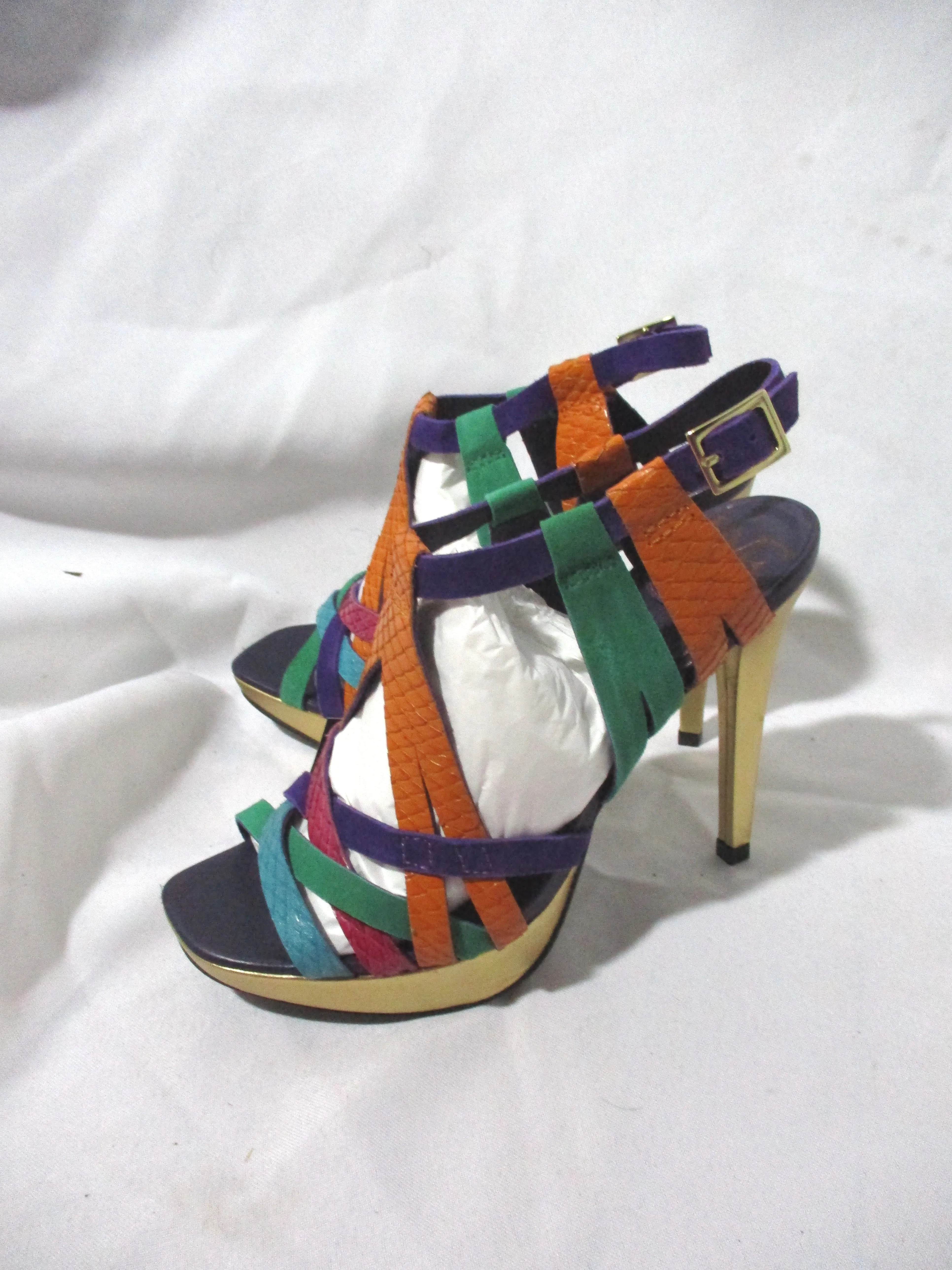 NWT DIANE VON FURSTENBERG DVF STILETTO Sandal Shoe Emerald Purple Suede 6