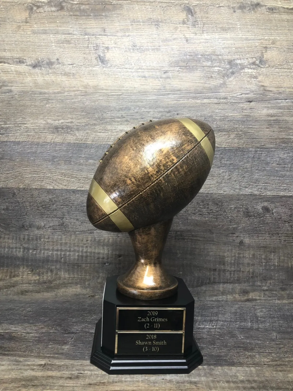 Perpetual Fantasy Football Trophy FULL SIZE 15" Antique Rustic Brown Football FFL Trophy 6 or 12 Year Championship League Award Winner