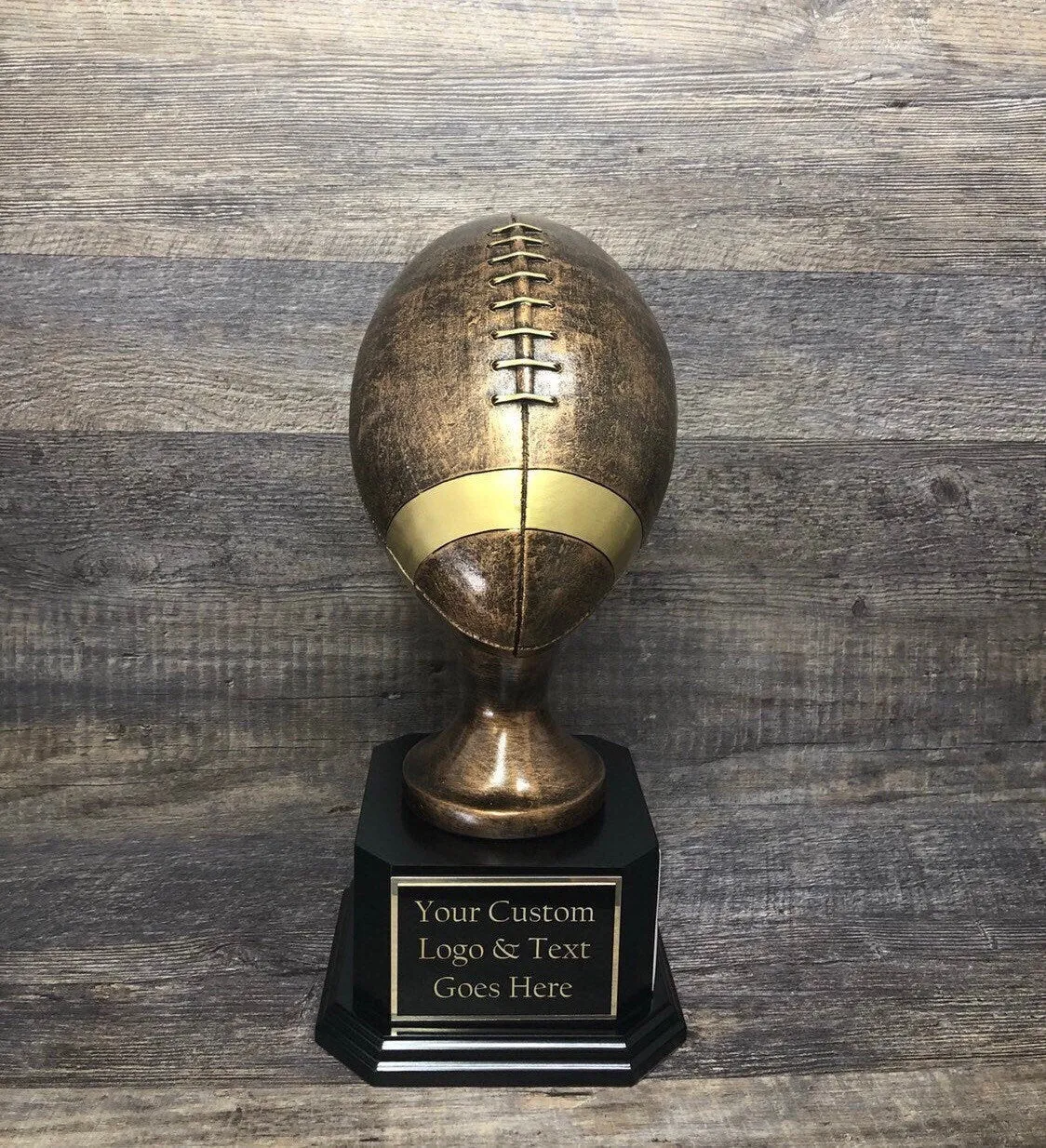 Perpetual Fantasy Football Trophy FULL SIZE 15" Antique Rustic Brown Football FFL Trophy 6 or 12 Year Championship League Award Winner