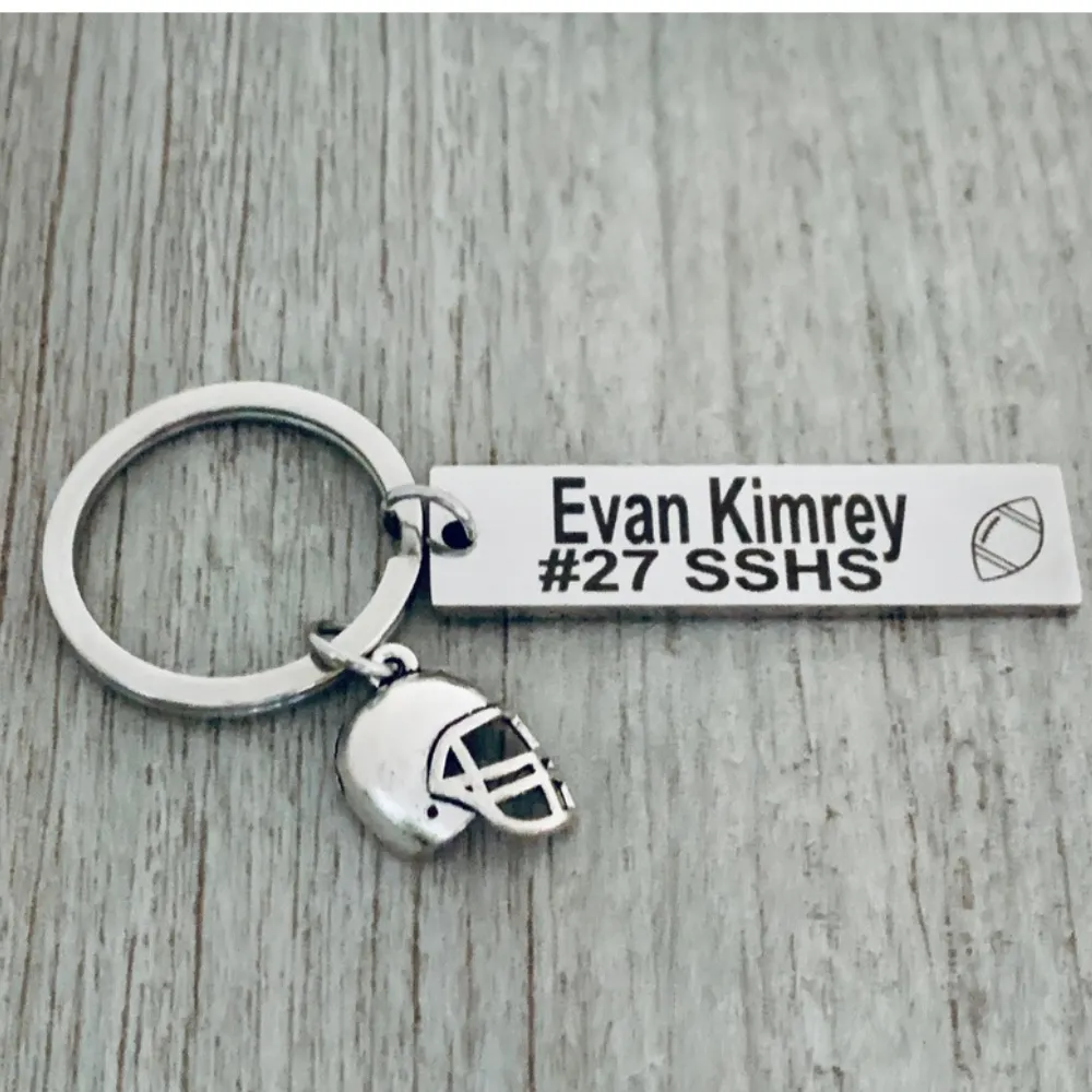 Personalized Engraved Football Keychain with Name and Number - Pick Charm