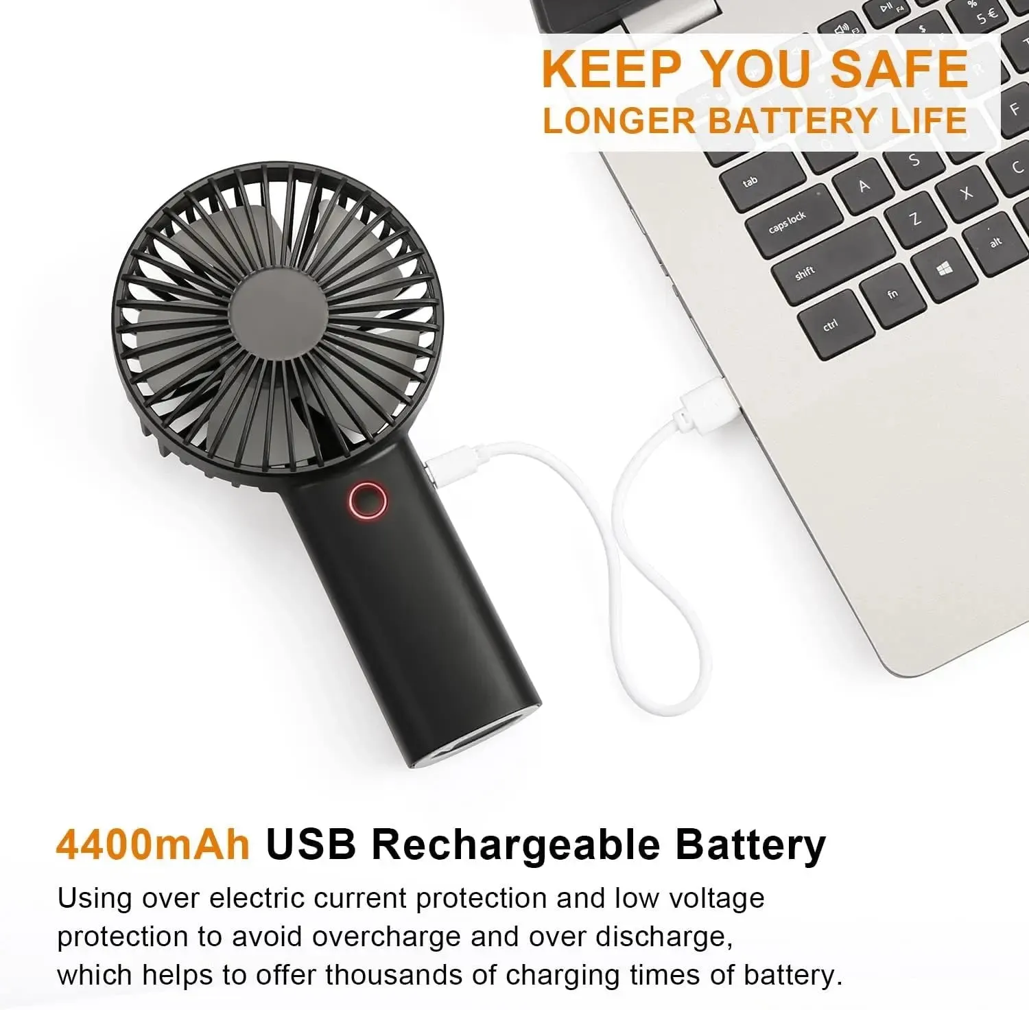 portable fan Portable Handheld Fan, 4400Mah Battery Operated Rechargeable Personal Fan, 6-15 Hours Working Time for Outdoor Activities, Summer Gift for Men Women