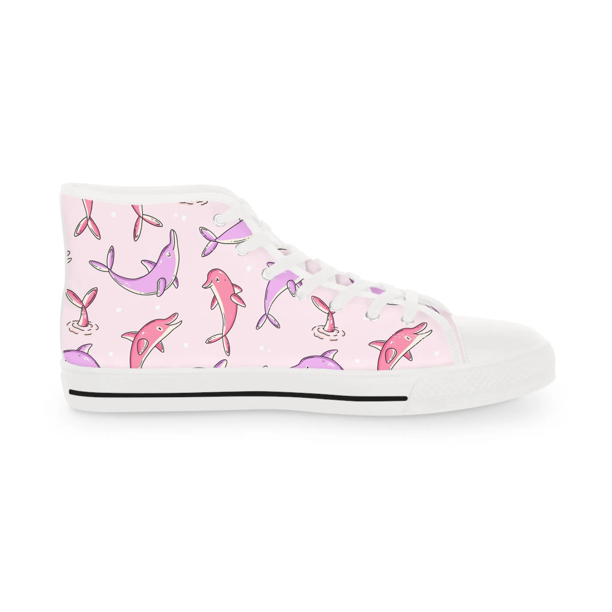 Purple and Pink Dolphins Men's High Top Sneakers