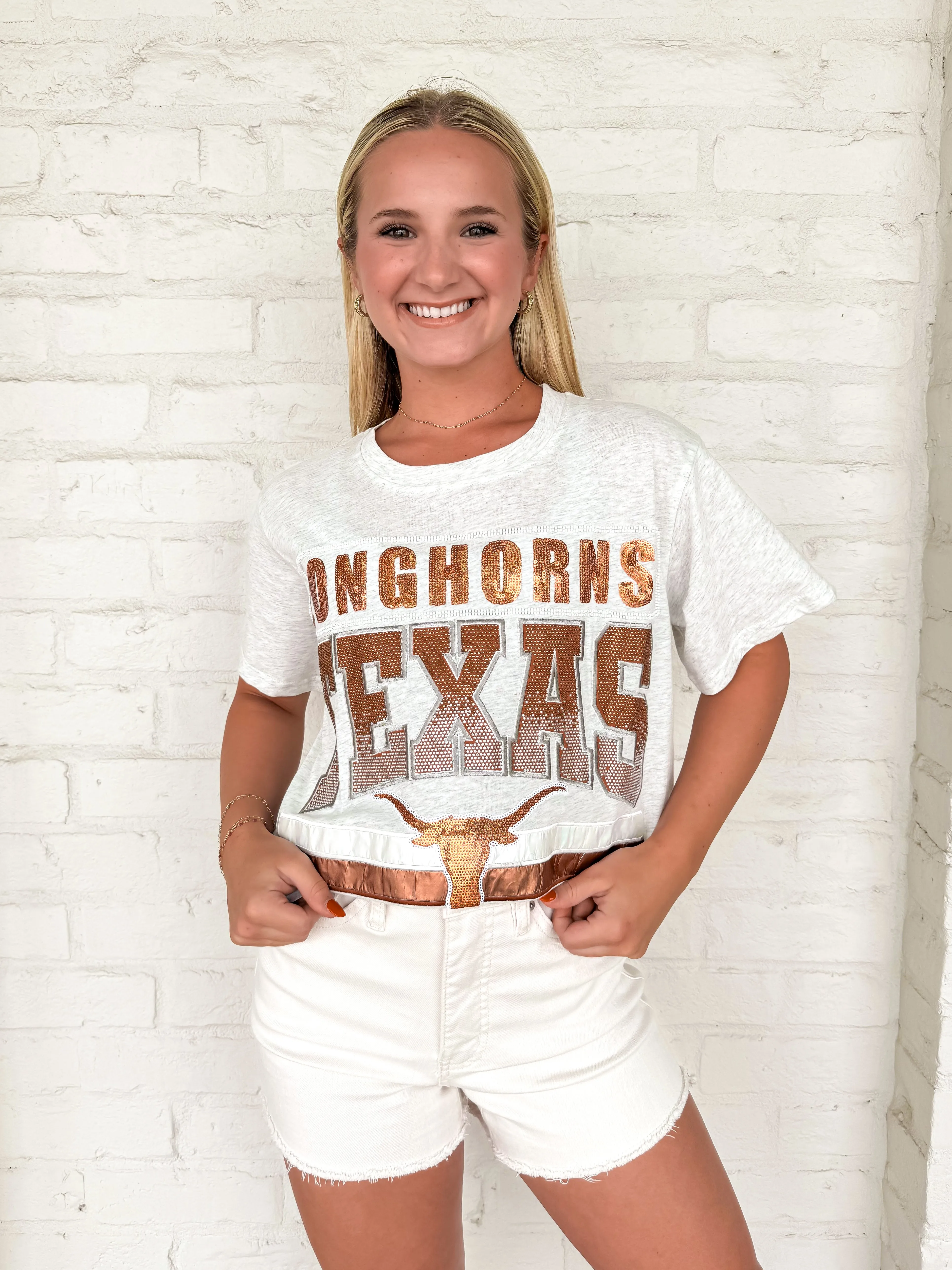 Queen Of Sparkles Grey Texas Longhorns Vintage Tee