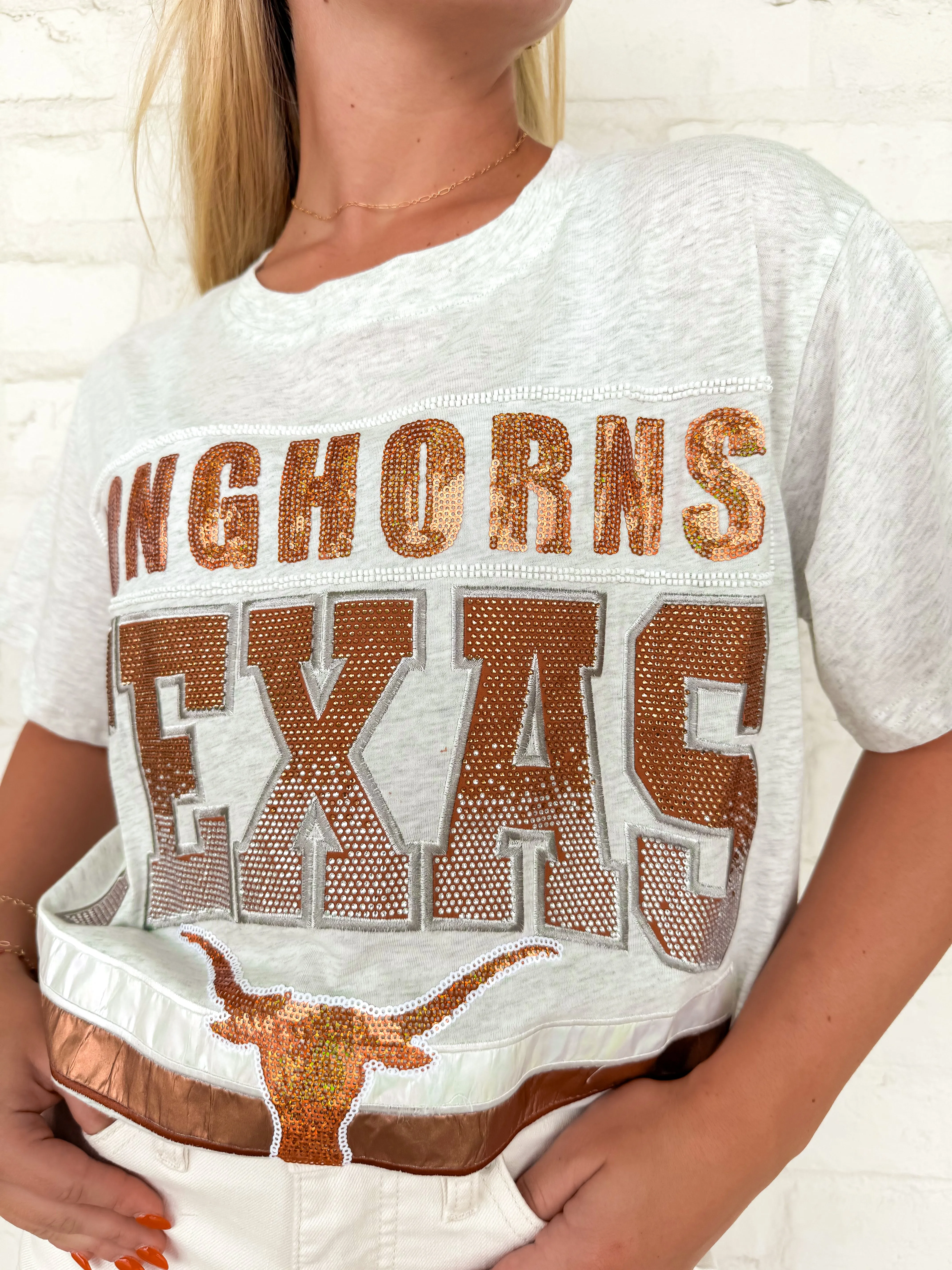 Queen Of Sparkles Grey Texas Longhorns Vintage Tee