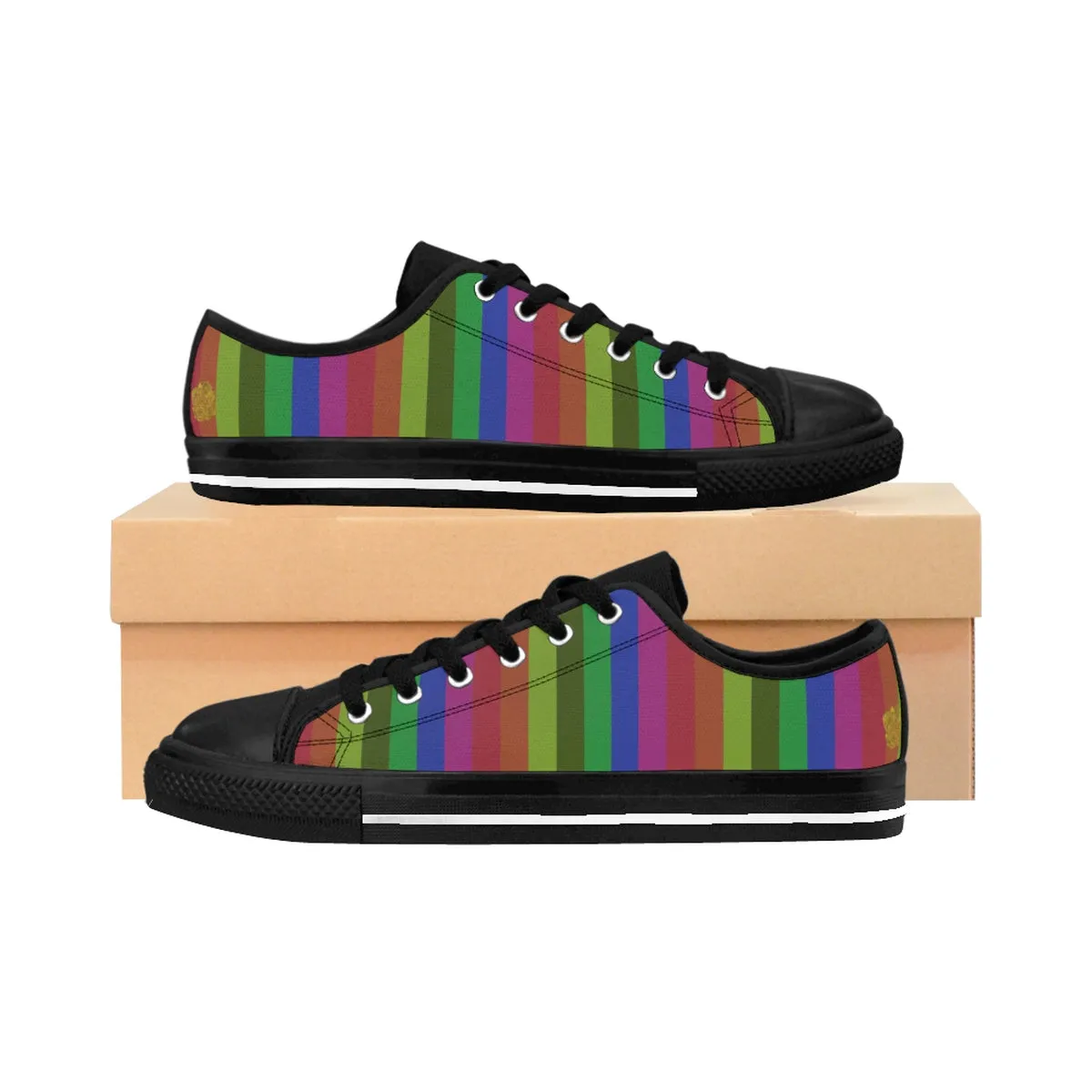 Rainbow Stripe Men's Sneakers, Low Top Sneakers Running Shoes For Men (US Size: 6-14)