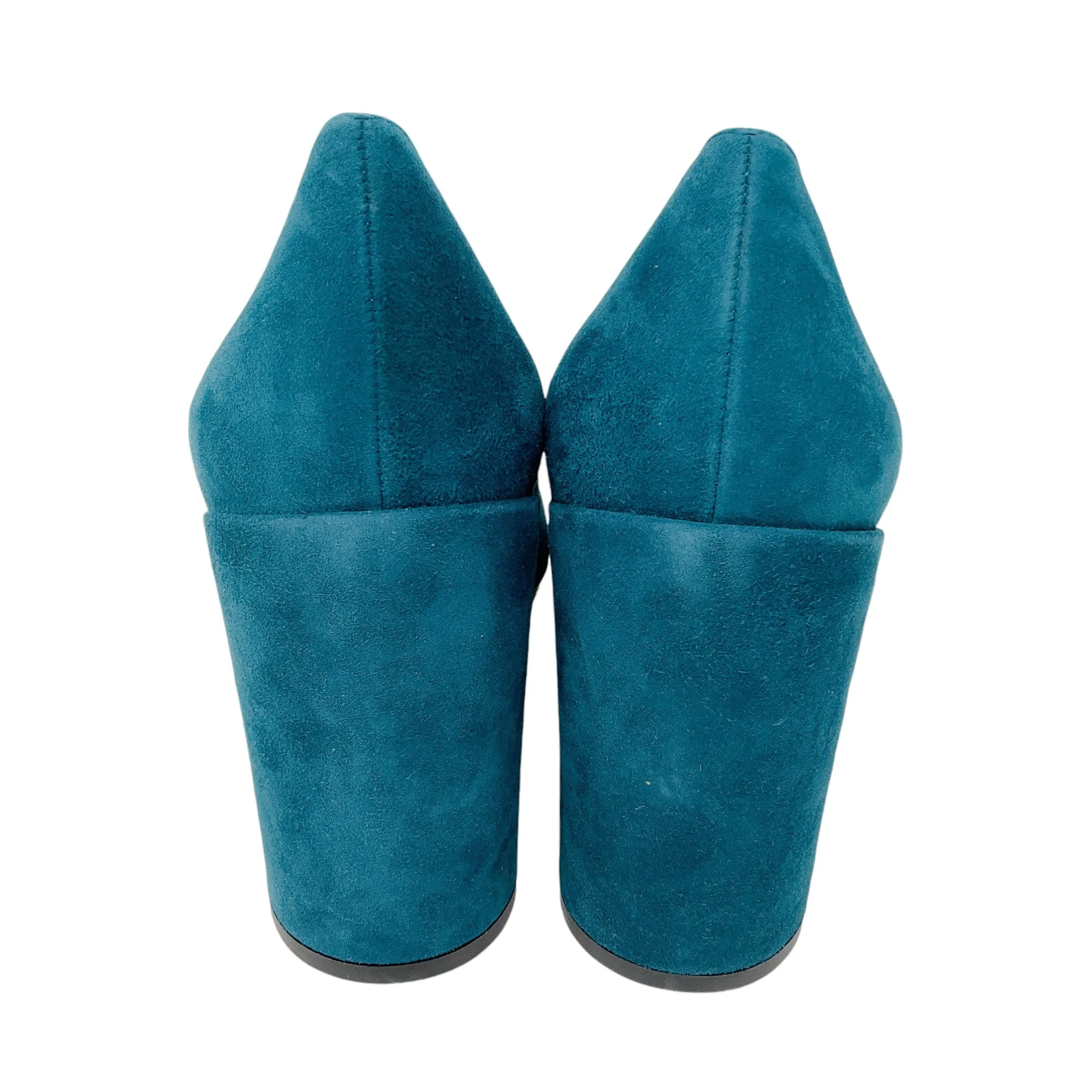 Salvatore Ferragamo Teal Round Toe Suede Pumps