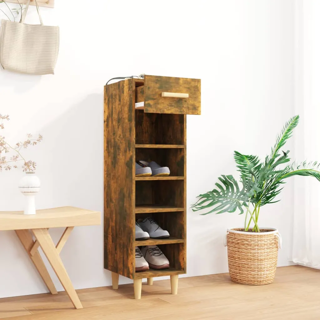 Shoe Cabinet Smoked Oak 30x35x105 cm Engineered Wood