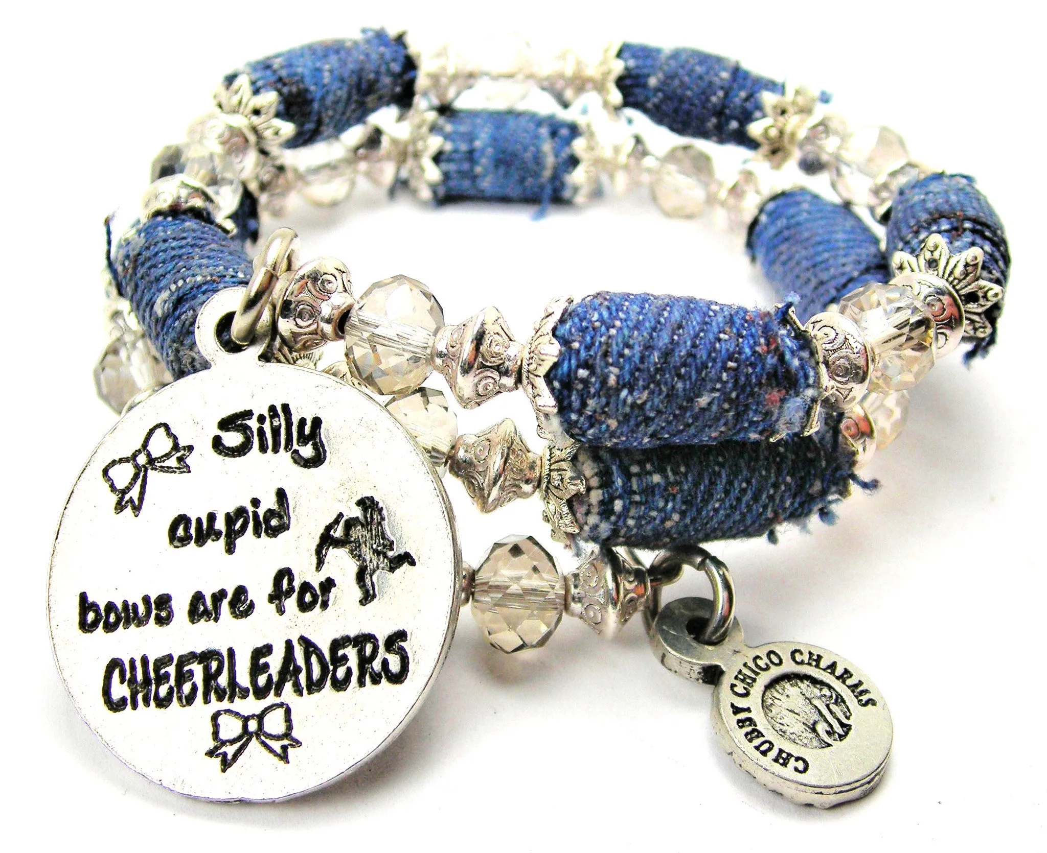 Silly Cupid Bows Are For Cheerleaders Blue Jean Beaded Wrap Bracelet