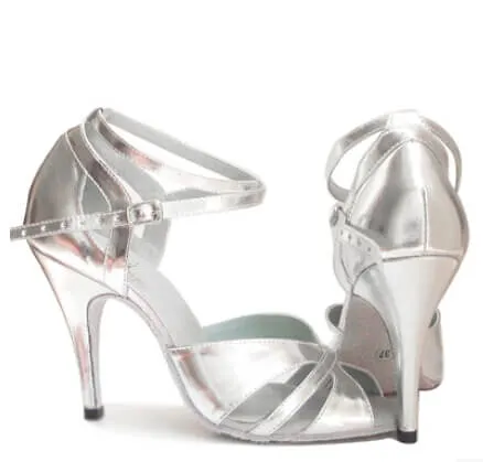 Silver Leather Ballroom Shoes Latin Salsa Dance Shoes