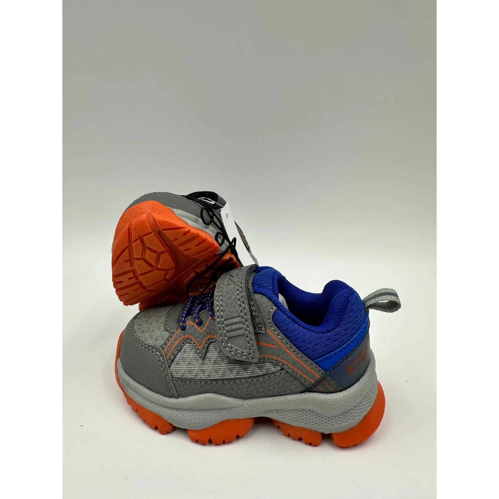 Small Kid Size 6.5, Low Top Gray, Blue Sneakers w/ Orange Accents w/ Bungee Laces