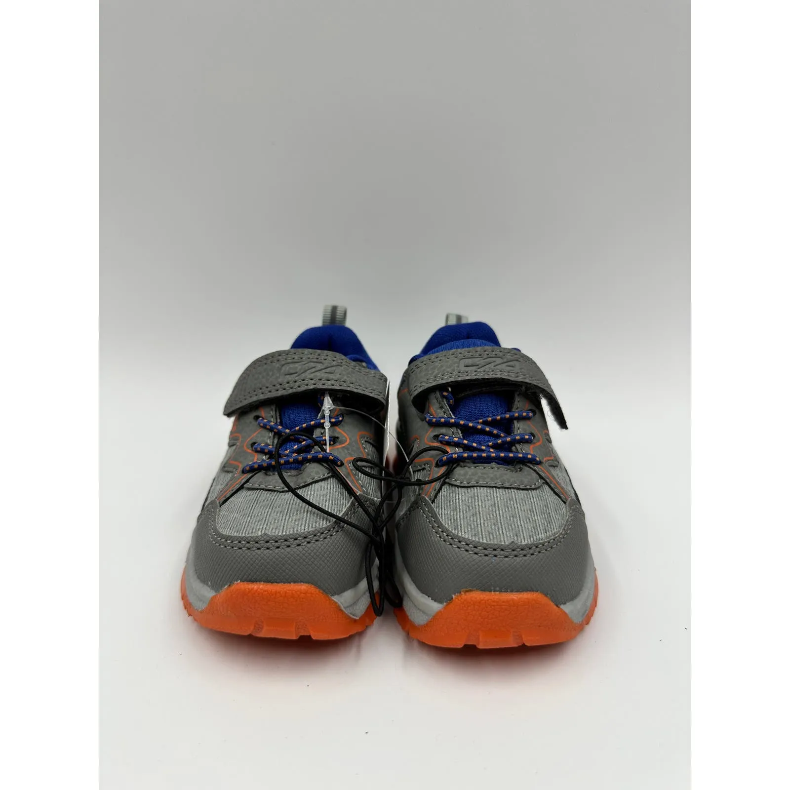 Small Kid Size 6.5, Low Top Gray, Blue Sneakers w/ Orange Accents w/ Bungee Laces