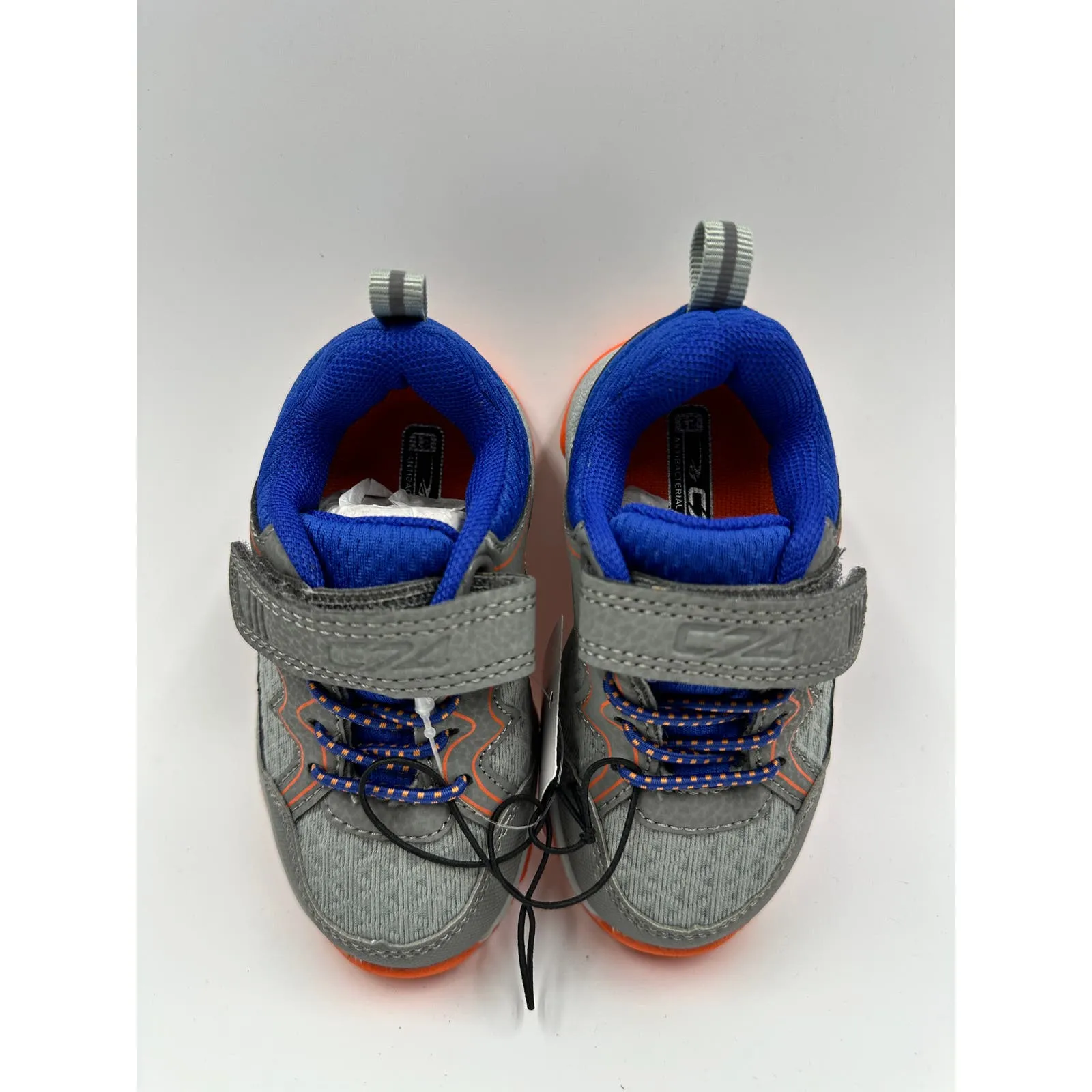 Small Kid Size 6.5, Low Top Gray, Blue Sneakers w/ Orange Accents w/ Bungee Laces