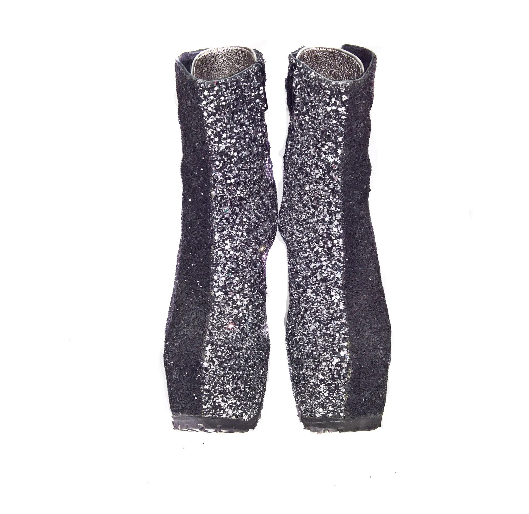 STARDUST "Harlequin" Platform Ankle Boots in Black & Silver Glitter