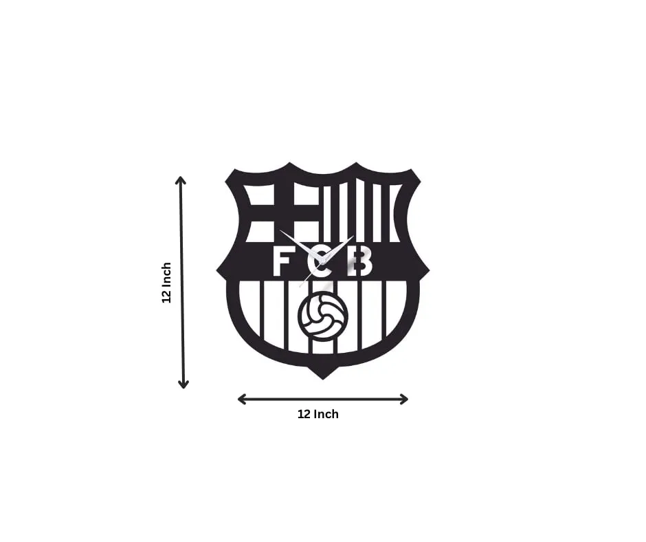 Startle Giftings Secret Santa Merchandise Gifts - Barcelona Football Designer MDF Wooden Crest Wall Clock for Living Room, Bedroom, Hall, Kitchen or Offices. Black |12 * 12 Inch | FCB