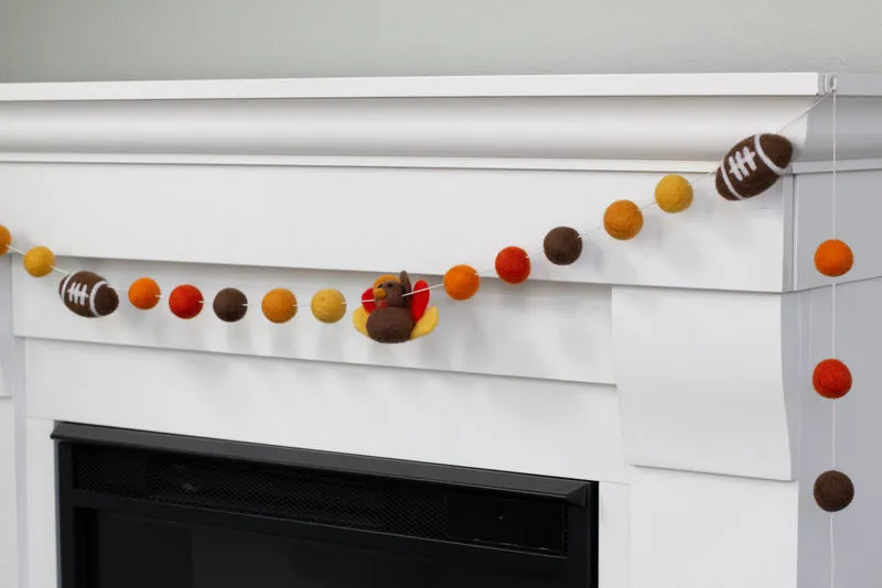 Thanksgiving Turkey & Football Felt Ball Garland