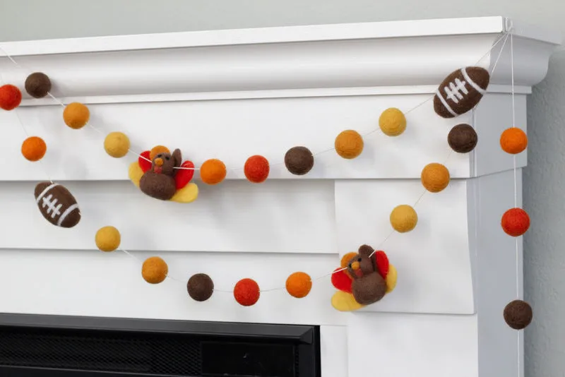 Thanksgiving Turkey & Football Felt Ball Garland