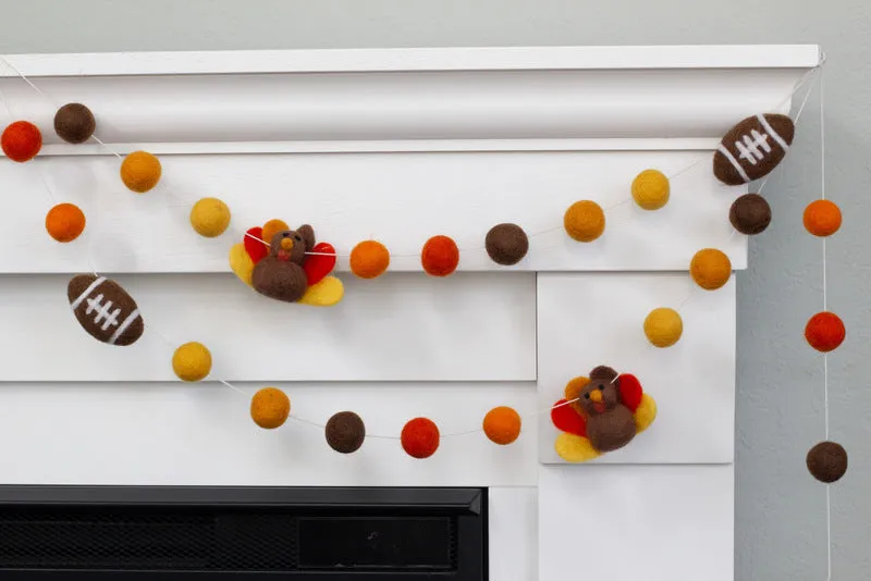 Thanksgiving Turkey & Football Felt Ball Garland