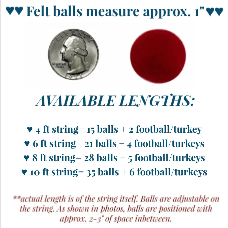 Thanksgiving Turkey & Football Felt Ball Garland