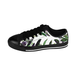 Tropical Ladies Sneakers, Green Tropical Leaves Print Low Top Women's Sneakers Shoes